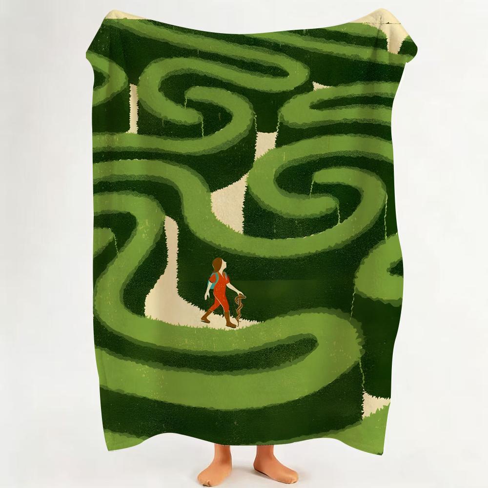 Art Vintage Mind Maze P Print Cartoon Throw Flannel Throw Blanket Suitable for Sofa Living Room Bedroom