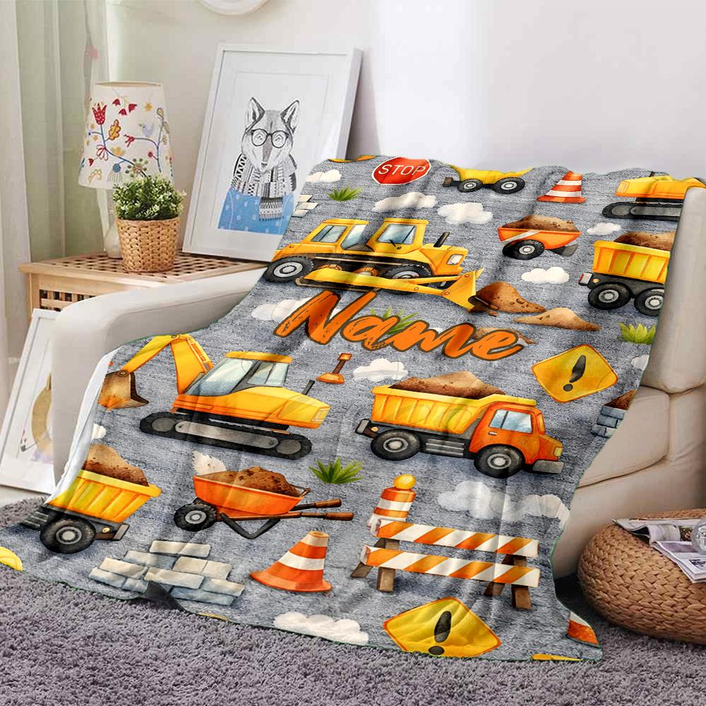 Custom Name excavator Theme Printed Blanket - Perfect for Couch, Bed, Travel & Outdoor Use | Machine Washable, Cozy & Durable.