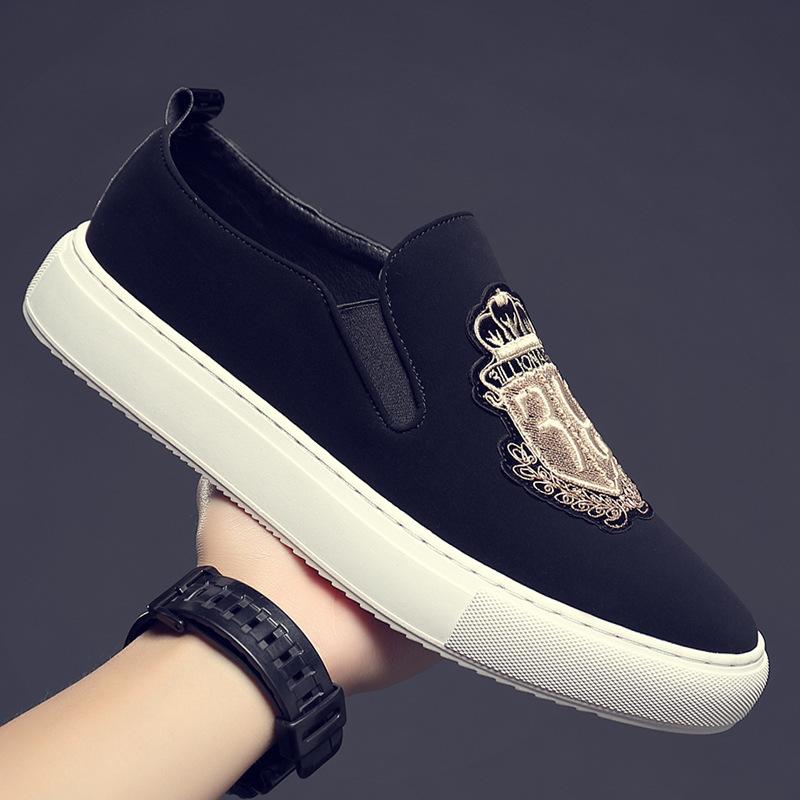 Modne Luksusowe Wsuwane Męskie Buty Deskorolkowe Projektant Miękka Podeszwa Casualowe Outdoorowe Męskie Sneakersy Modne Haftowane Męskie Mokasyny