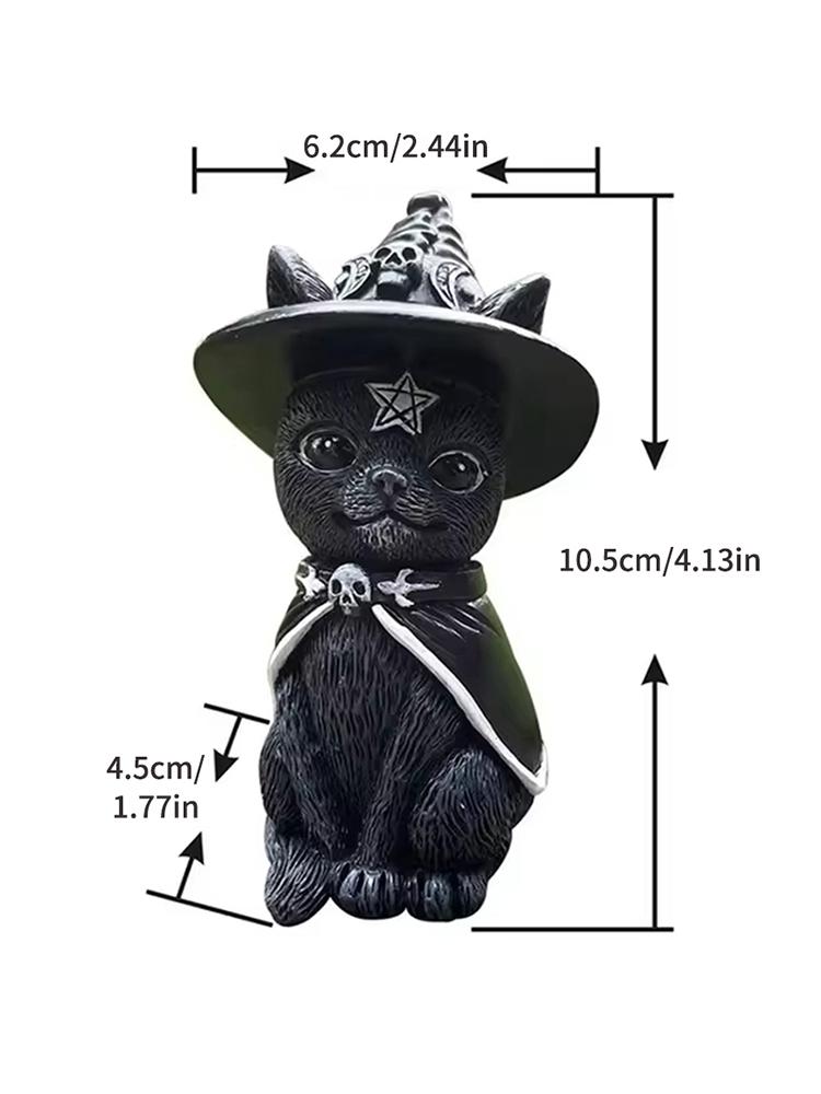 Black Cat Statue Mysterious Cute Cat Witch Cat Figurine Witches Decor Desk Ornament Hand-Painted Sculpture for Halloween 1PC
