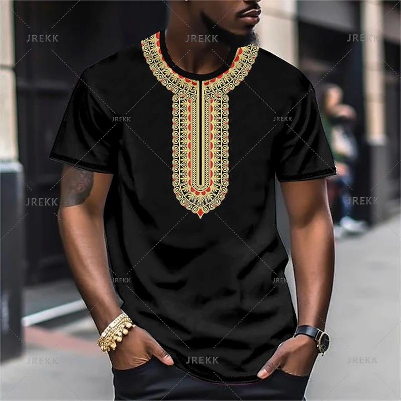 Harajuku 3D Afrykański Nadruk Plemienny Dashiki T-Shirt Wzory Etniczne Graficzny T-Shirt Moda Dziecięca Krótki Rękaw Fajne Ubrania Męskie