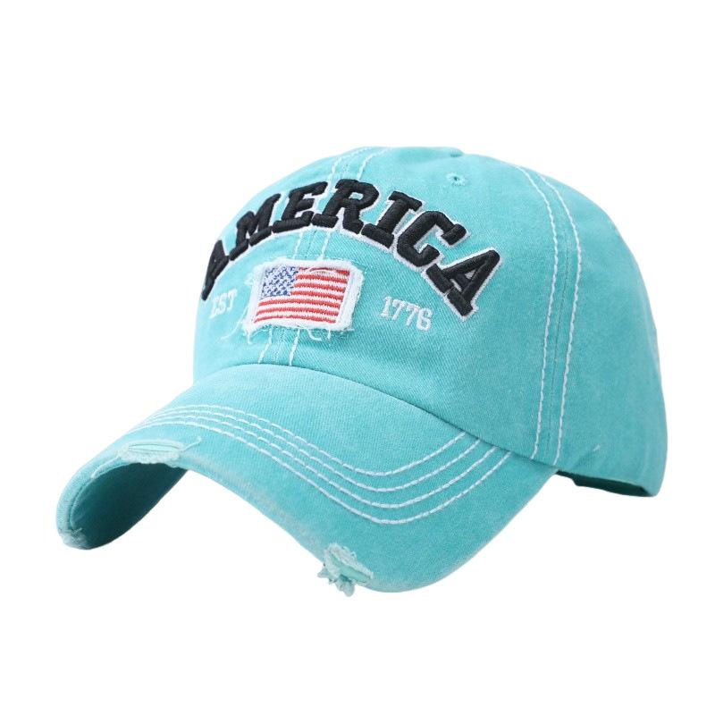 AMERICA Alphabet Baseball Cap Washed Ripped Baseball Cap Female American Flag Cap Amazon Popular