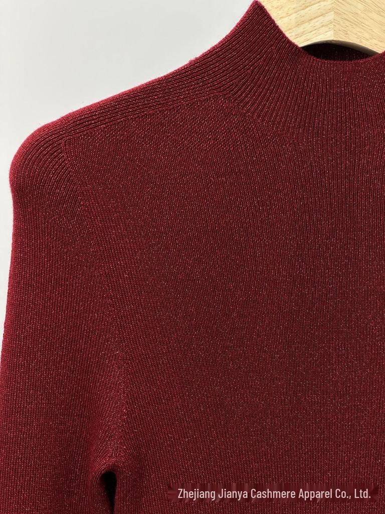 Machine Washable Metallic Thread Round Neck Sweater, Fine Spun Merino Wool, Half High Neck Base Layer