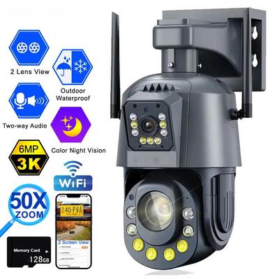 New Wifi Camera HD 6MP PTZ 50X Zoom Two-way Audio Color Night Vision Outdoor Waterproof CCTV Surveillance Security Wi-Fi IP Camera