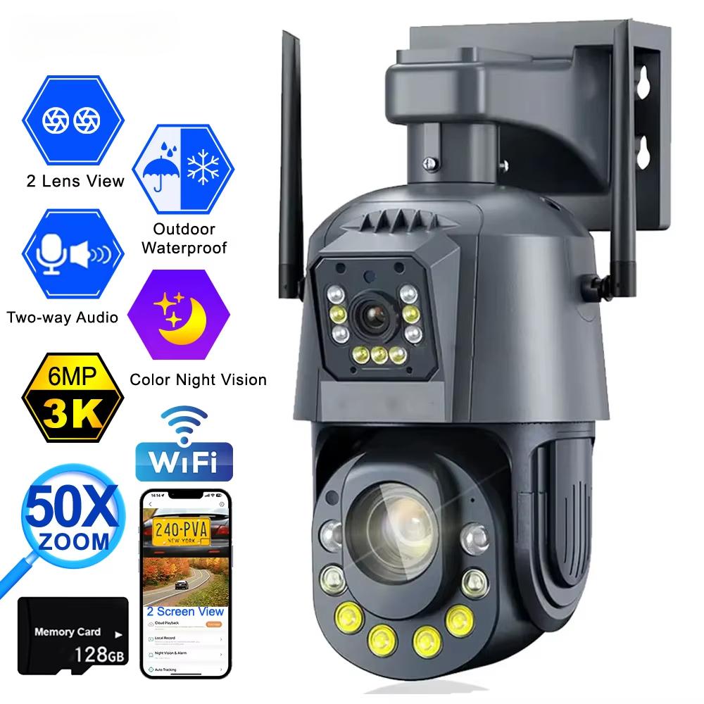 New Wifi Camera HD 6MP PTZ 50X Zoom Two-way Audio Color Night Vision Outdoor Waterproof CCTV Surveillance Security Wi-Fi IP Camera