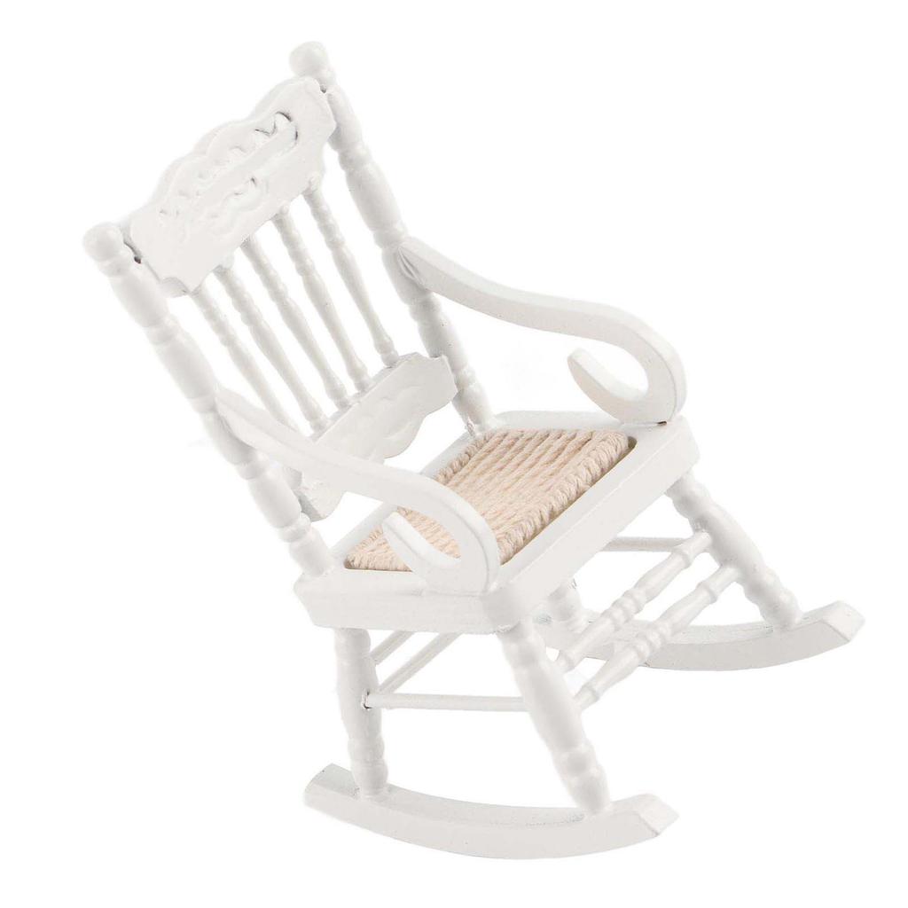 1:12 Miniature Furniture Wooden Rocking Chair for Dolls House Decor Toys (White)