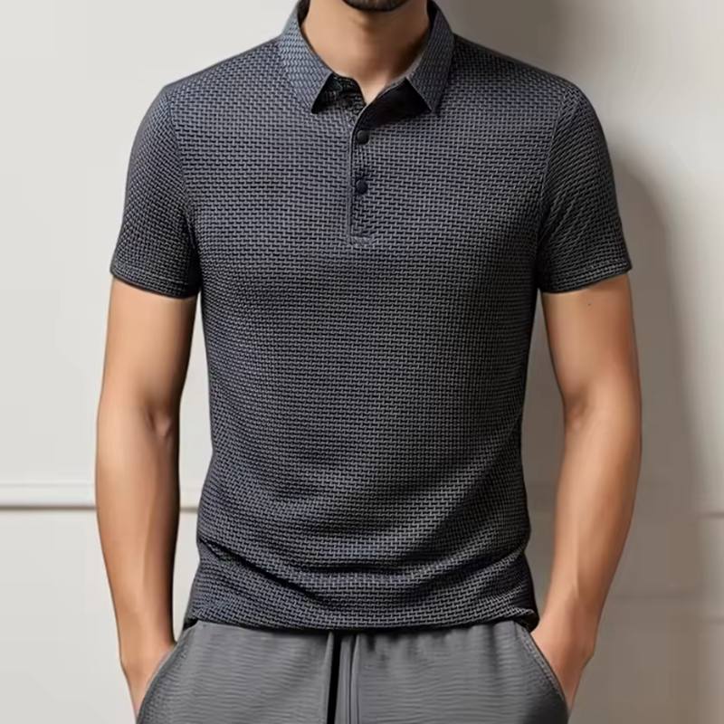 High End Mesh Ice Silk Short Sleeved T-shirt for Men's Shirt Collar, Summer Solid Color New Sliding Polo Shirt, Half Sleeved Men's Clothing
