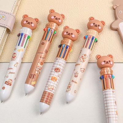 Handwriting Cartoon Student Writing Pens Ten Color Ball Pen Cartoon Bear Ballpoint Pen Stationery
