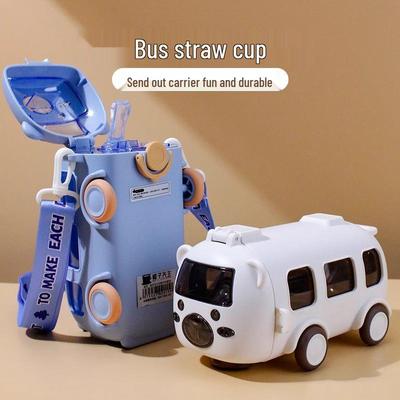 Sommer-Trinkflasche für Kinder mit Auto-Motiv, Strohhalm und Schultergurt