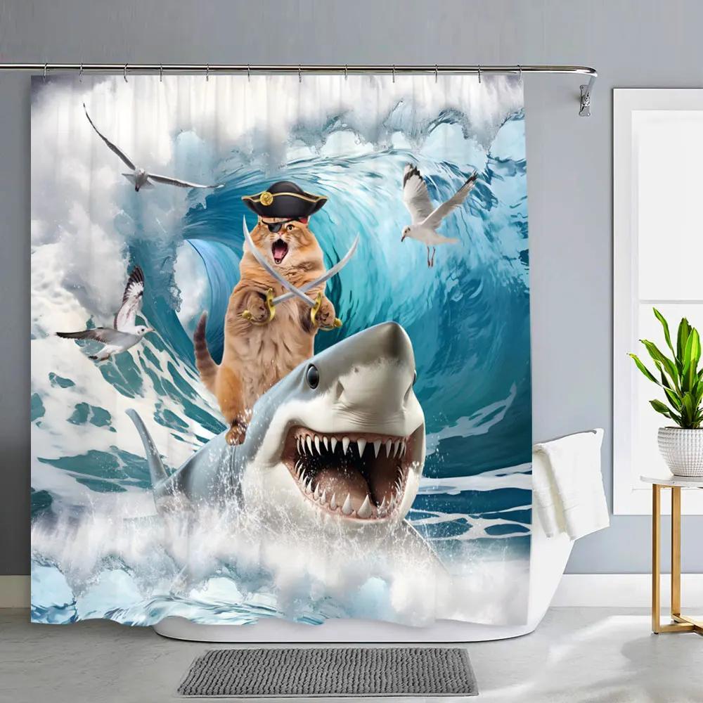 Ocean Animals Bathroom Curtains Watercolour Octopus Jellyfish Turtle Polyester Fabric Washable Shower Curtains Bathroom Decor