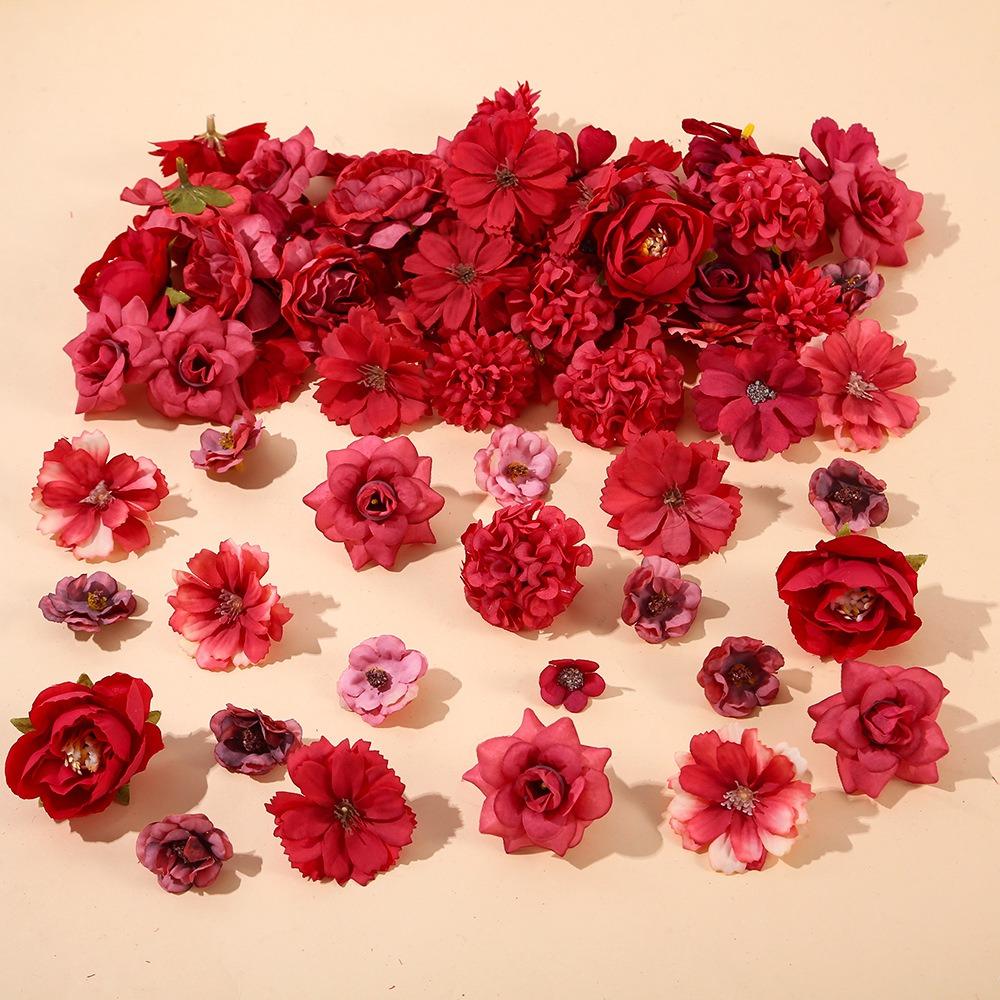 50Pcs New Multicolor Faux Flower Heads DIY Silk Artificial Flowers Heads Fake Peony Daisy Rose Flowers Home Decoration