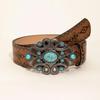 Vintage Carved Buckle Pu Wide Belts Boho Brown Embossed Waistband Western Jeans Pants Belt