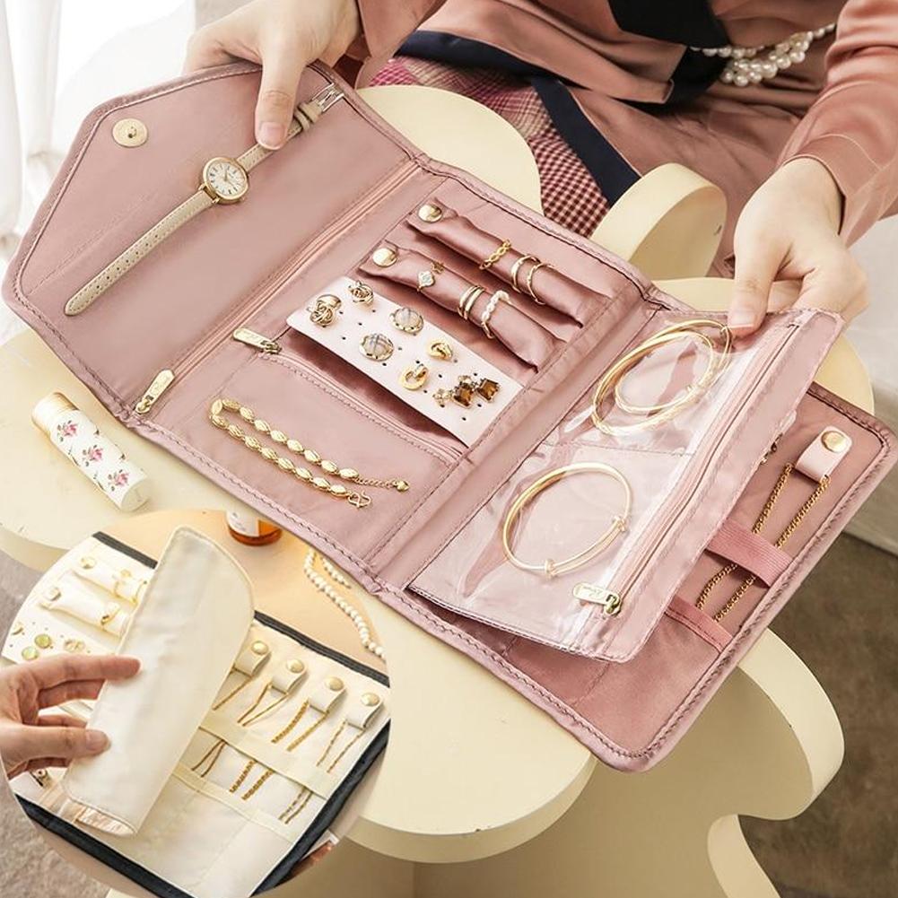 Foldable Travel Jewelry Bag Portable Necklace Earrings Rings Case Organizer Jewelry Storage Bag For Girls Journey Essentials