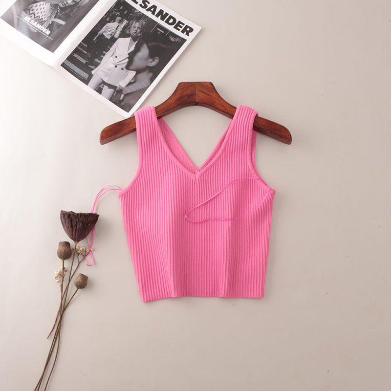 American Fashion Brand Double V Neck Rib Camisole Summer Sleeveless Fashion Fashion Solid Color Outerwear Knitting Tops