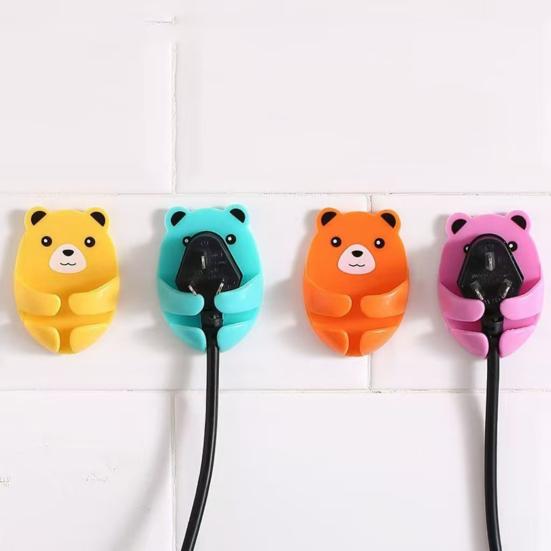 Socket Hanger Cartoon Bear Design Socket Holder Self-Adhesive No-Punch Wall Socket Holders Cable Management