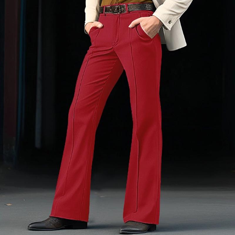 Vintage Men's Bell-Bottom Solid Color Flared Trousers Spring Autumn Casual Pleated Suit Pants Men Stylish Slim Elastic Trousers