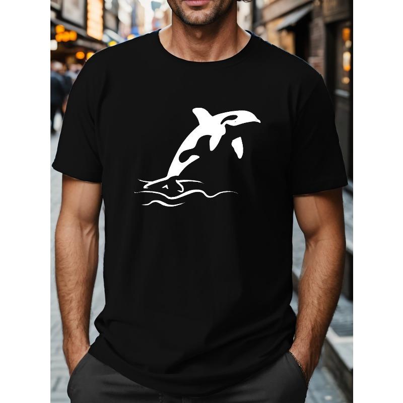 European Sizes Plus Size, Whale Print T-shirt Comfy Breathable Short Sleeve Tops For Men Summer Outdoor Gift, Men's Clothing
