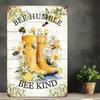 Bee Humble Be Kind Vintage Metal Wall Art Sign with Watering Can and Daisies Rustic Floral Decor
