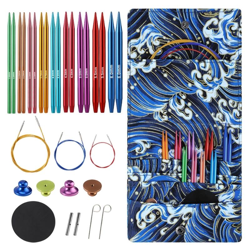 

9Pairs Interchangeable Circular Knitting Needle 3.0mm-6.0mm Aluminum Knitting Needle with Needle Gauge Knitting Markers