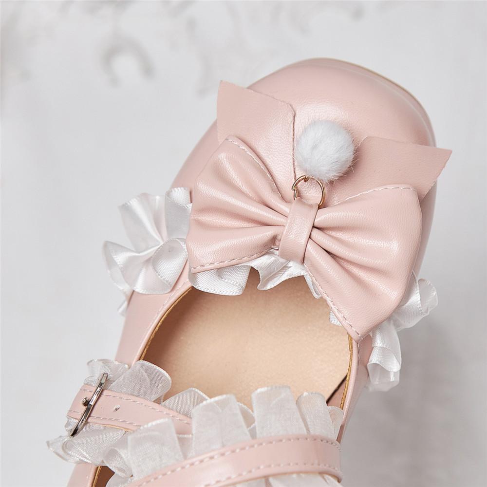 Fashion Cross Strap Women High Heels Mary Jane Pumps Party Wedding White Pink Purple Beige Strawberry Bow Princess Cosplay Lolita Shoes