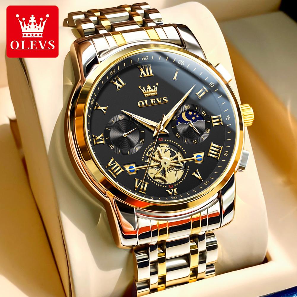 OLEVS 2859 Klassische Römische Skala Wasserdichte Armbanduhren Herren Luxus Original Quarz Uhr für Herren Leuchtendes Chronograph Relojes