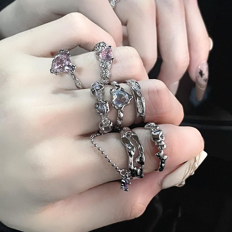 Niche Design Cold Wind Advanced Sense Zircon Chain Moonstone Open Ring Personalized Index Finger Ring Female