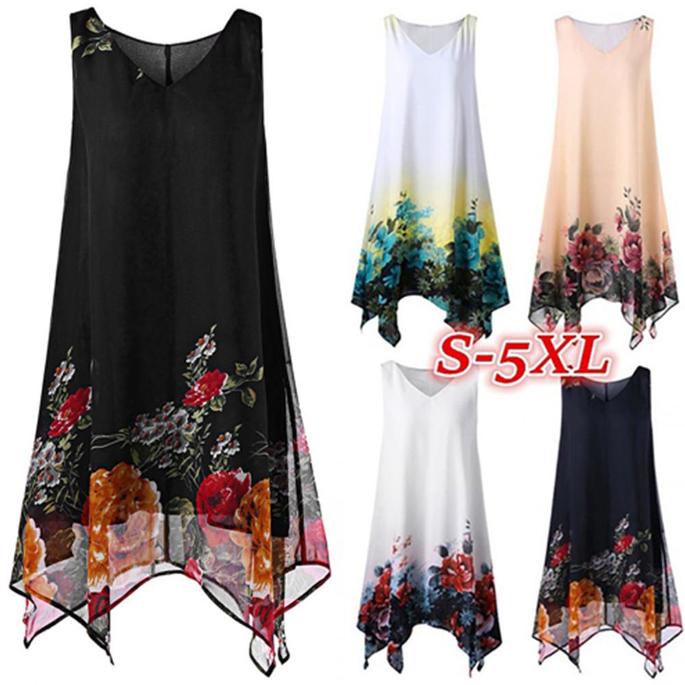 

RE Женское повседневное летнее платье без рукавов большого размера с нерегулярным принтом Топы