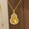 Vintage diamonds inlaid elegant hollow out gourd pendant necklace Chinese style brushed sweater chain banquet jewelry gift