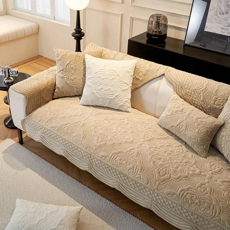 

Короткая плюшевая подушка для дивана на осень-зиму, тисненый волнистый край, диван, полотенце, наволочка, L-образный чехол для дивана, нескользящий, износостойкий 70x70cm 1pcs