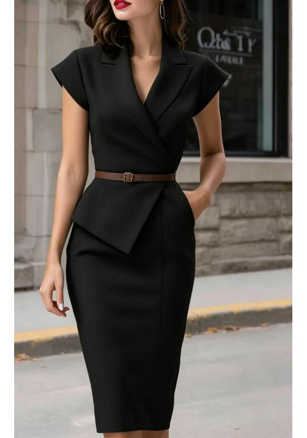 Elegant V-Neck Solid Color Short Sleeve Women's Dress - Summer 2026 Collection
