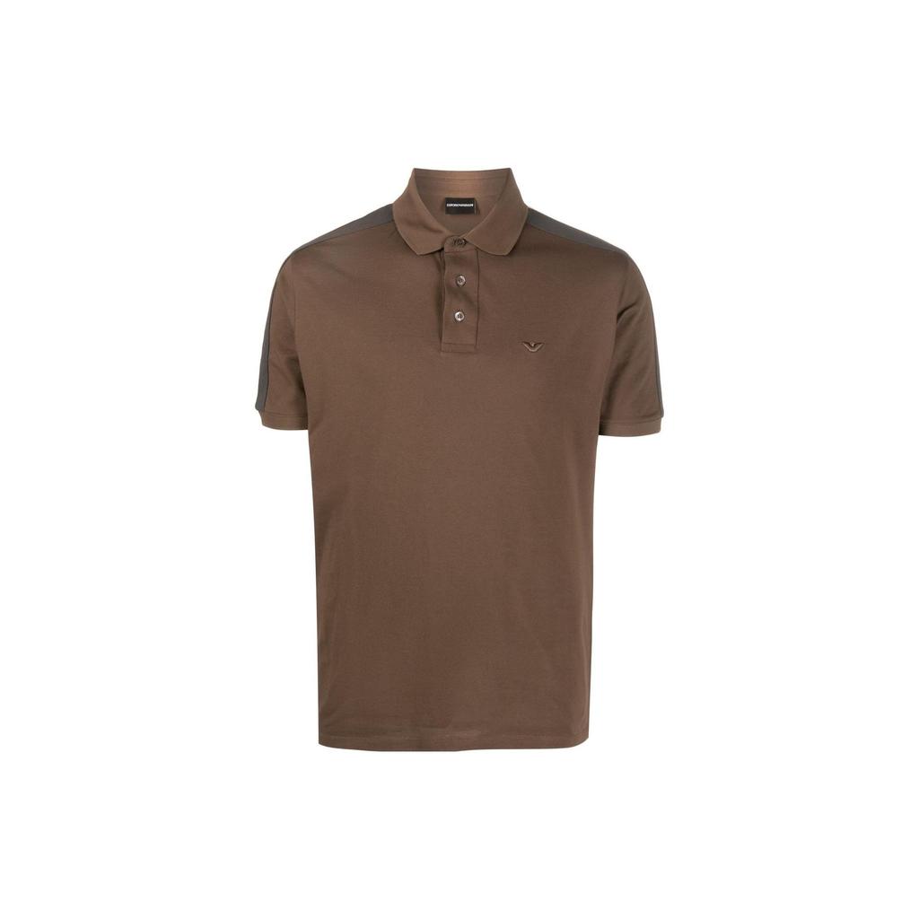 Emporio Armani SS23 Striped Color Block Logo Embroidered Short Sleeve Polo Shirt Men polo shirts Brown 3R1F72-1JTKZ-0440