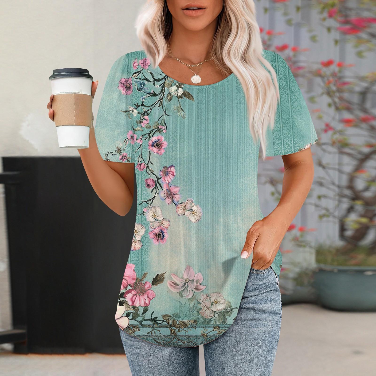 

Женская модная повседневная плиссированная футболка с круглым вырезом и короткими рукавами с принтом L