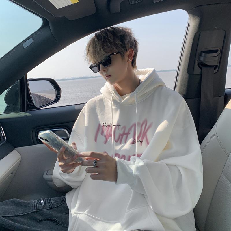 Men's Sweatshirt Hooded Autumn and Winter Handsome Youth Printed Jacket Loose Boys' Tops