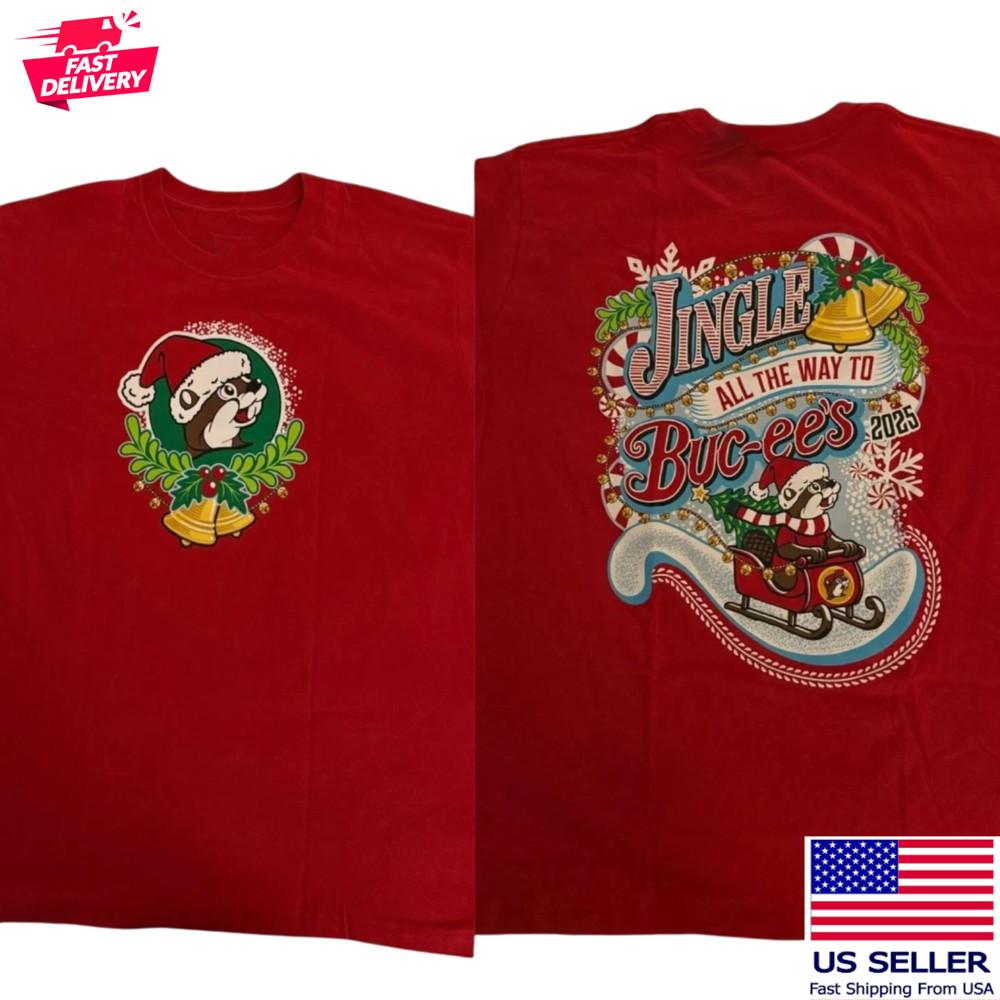 Buc-ee’s Christmas Beaver T-Shirt Red Holiday Graphic Tee Jingle All The Way Unisex T-Shirt XXXL