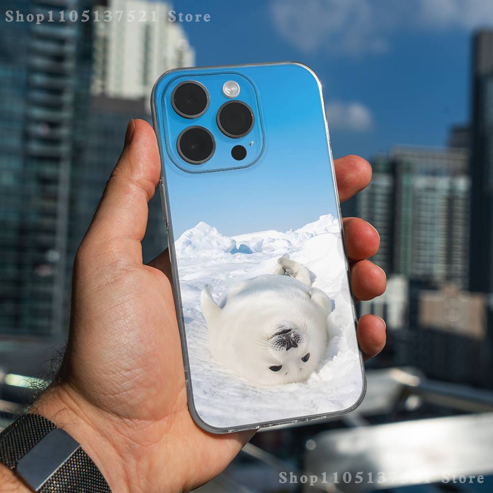 Cute Animal Seal Phone Case For iPhone 17,16,15,14,13,12,11 Pro,Max,Plus,XR,Mini,E Clear Full-coverage Soft Cover