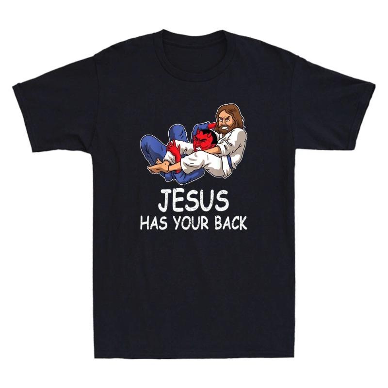 

Jesus Has Your Back TShirt Mens Summer Personality Street Short Sleeve Cotton Loose Crew Neck Mens Womens Harajuku TShirt 4XL
