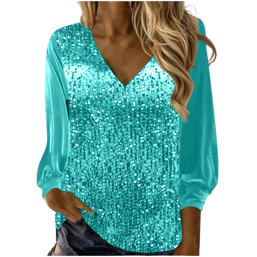 Ladies' Printed Casual And Fashionable Long Sleeved V-neck Top