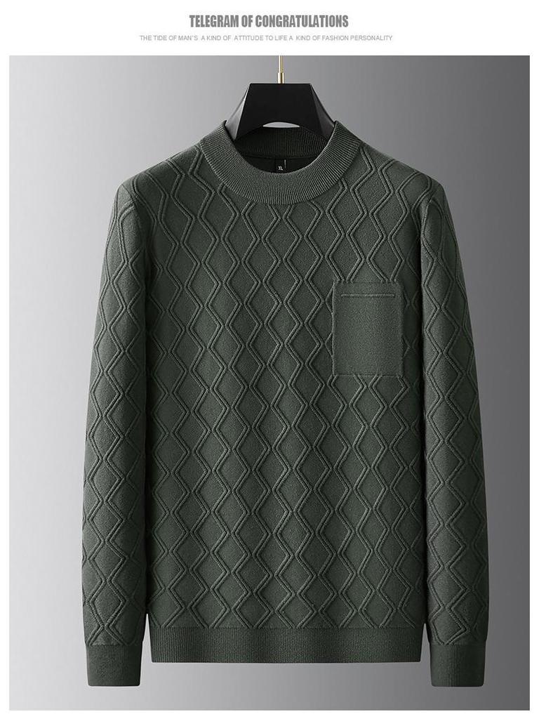 2025 Autumn Plus Size Men's Knitwear: Trendy Casual Round Neck Solid Color Long Sleeve Sweater