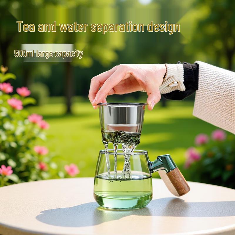 Zhenqi Heat-Resistant Glass Tea Cup with Wooden Handle