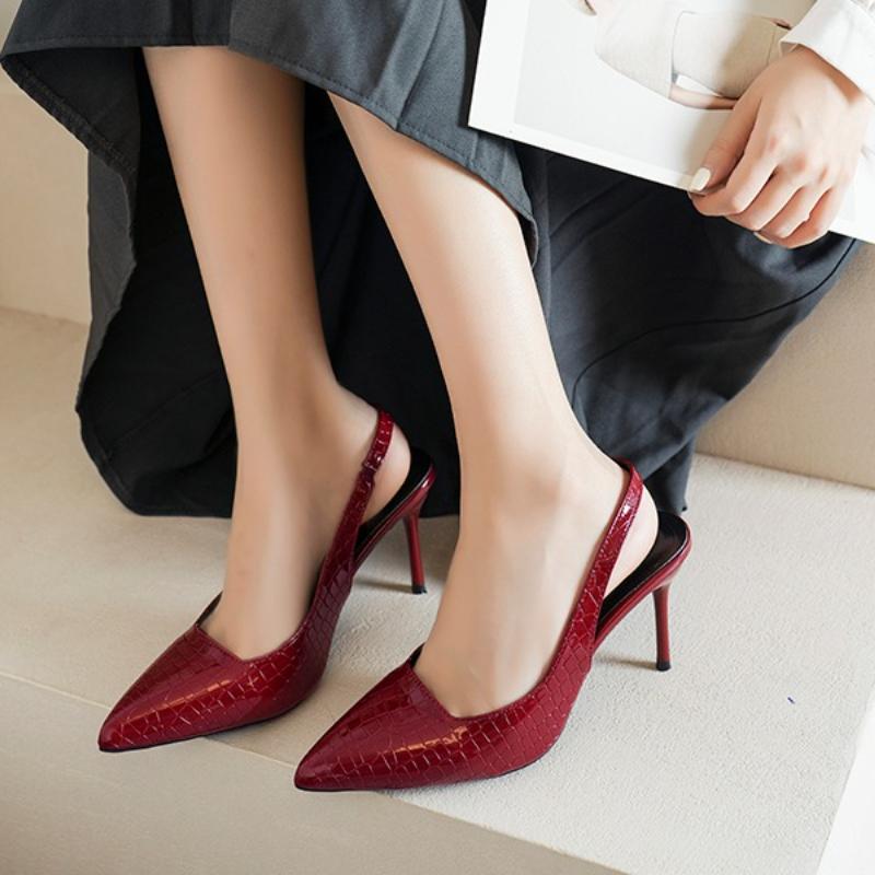 2025 New Patent Leather Pumps Women Pointed Toe Ankle Strap Shoes Ladies Plated Gold Crocodile High Heels Sandals Female