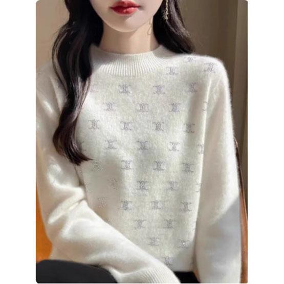 Damen Feine Wolle Verdickender Pullover Halboher Kragen Blatt mit Diamanten besetzt Pullover Damen Gestrickte Basisoberteile Herbst Winter