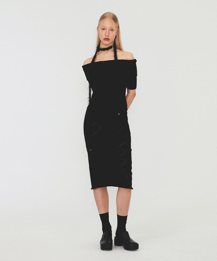 Daiaegeuneol Argyle Pattern Knit Skirt (Black)