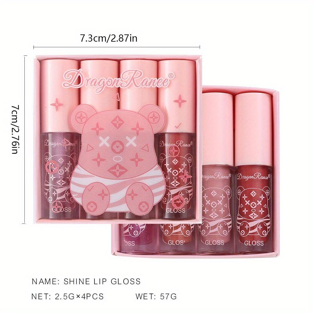 Glossy Non Sticky Lip Oil Set 4PCS Shiny Lip Gloss Water Glass Lip Tint Summer Jelly Lipstick Gift Box