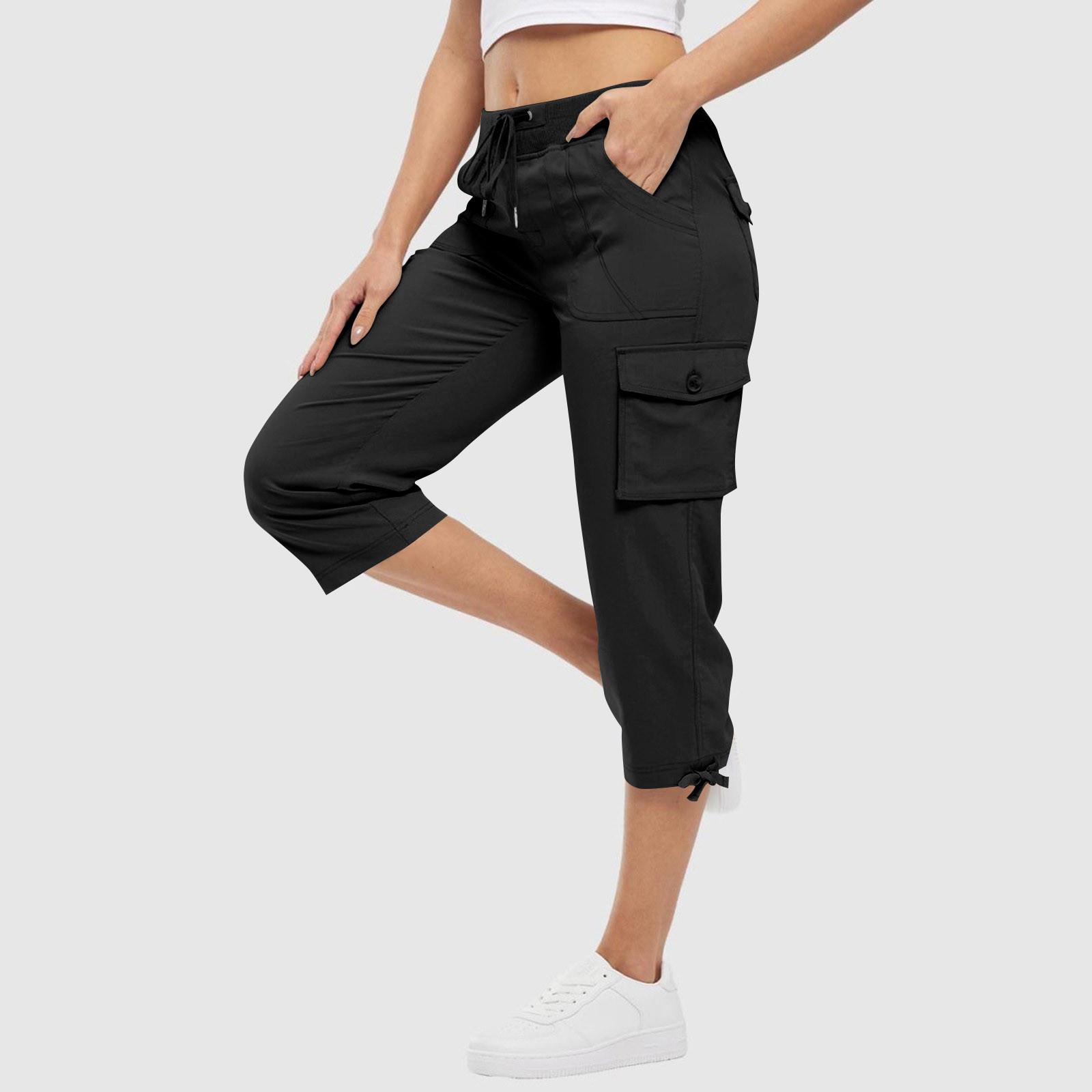

Женские капри с карманами, свободные повседневные брюки, нарядные легкие женские мешковатые брюки-карго для походов L чёрный