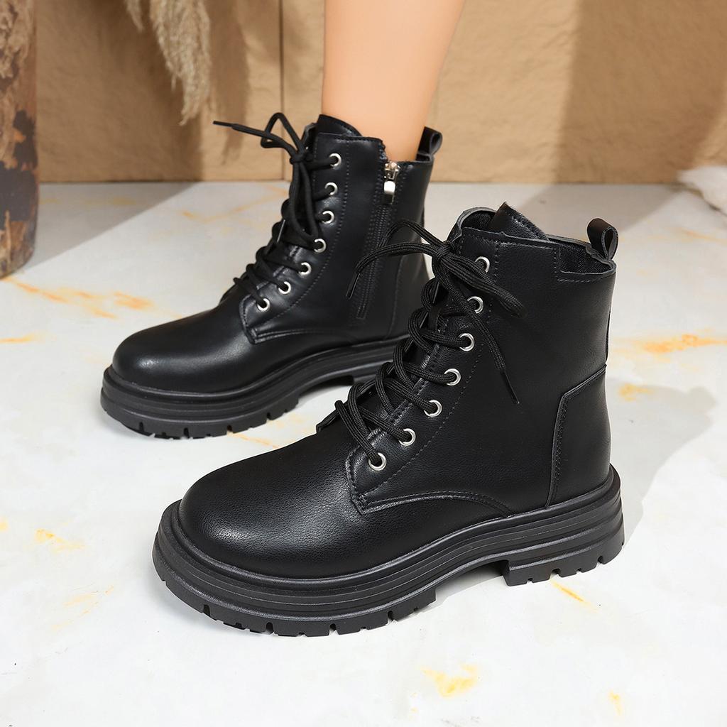 Outer size large size autumn and winter new models Martin boots thick-soled lace-up black classic women's short boots