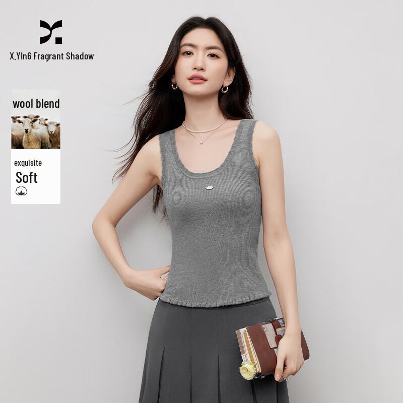 Women s U-Neck Ruffle Edge Sleeveless Knit Tank Top M