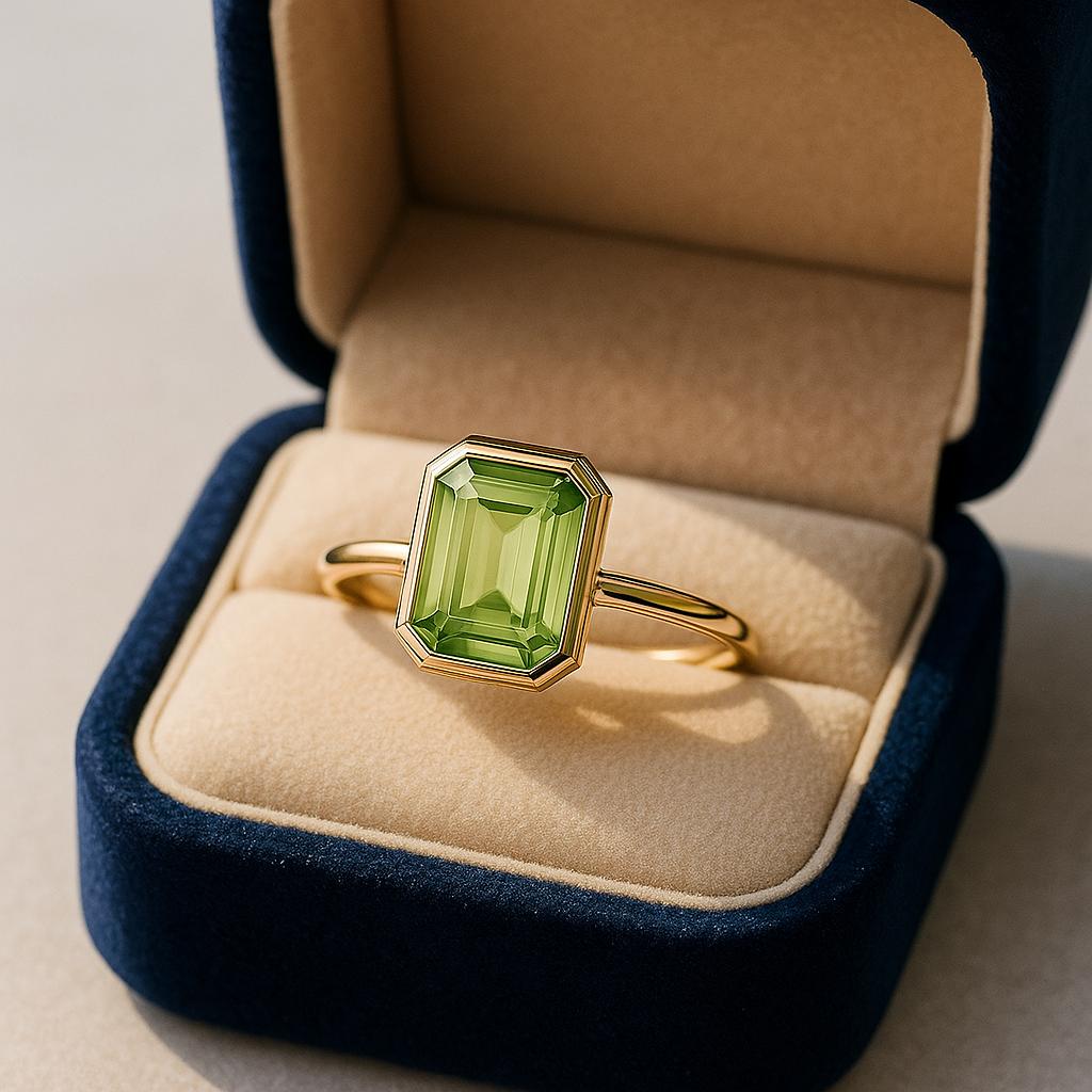 Emerald Cut Green Peridot Stone Gold Plated Ring for Women – Elegant Fashion Jewelry