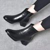 2025 Autumn/Winter Women's Square-Toe Ankle Boots - Chunky Heel, Genuine Leather, Fashionable, Versatile & Comfortable Warm Cotton Lining