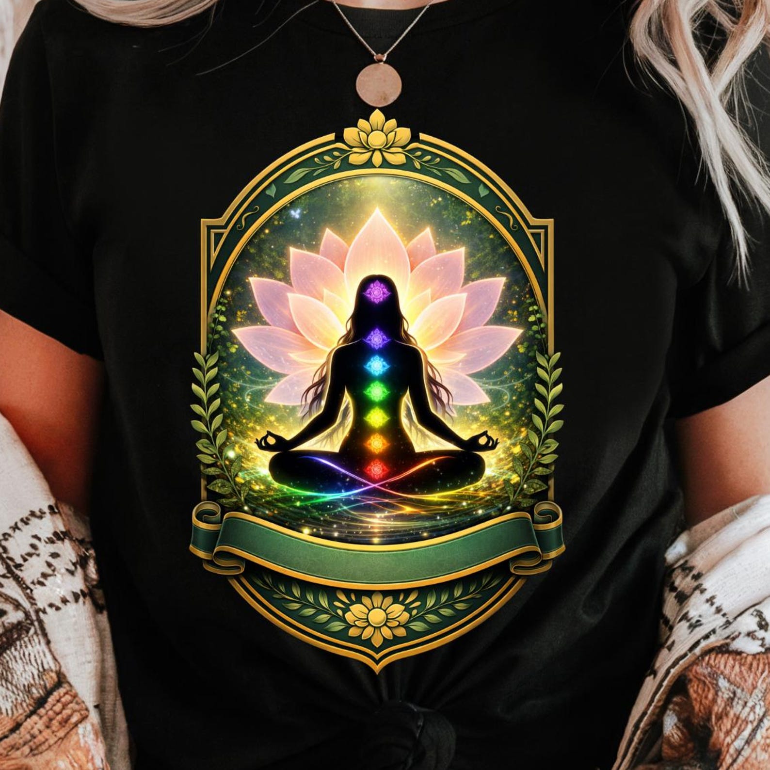 Chakra Alignment Meditation Shirt | Lotus Spiritual Energy Design | Yoga Mindfulness Balance Tee M