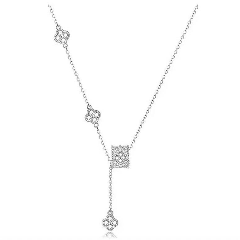 

925 Sterling Silver Clover Waist Tassel Necklace Light Trendy Collarbone Chain for Women 925 silver білий